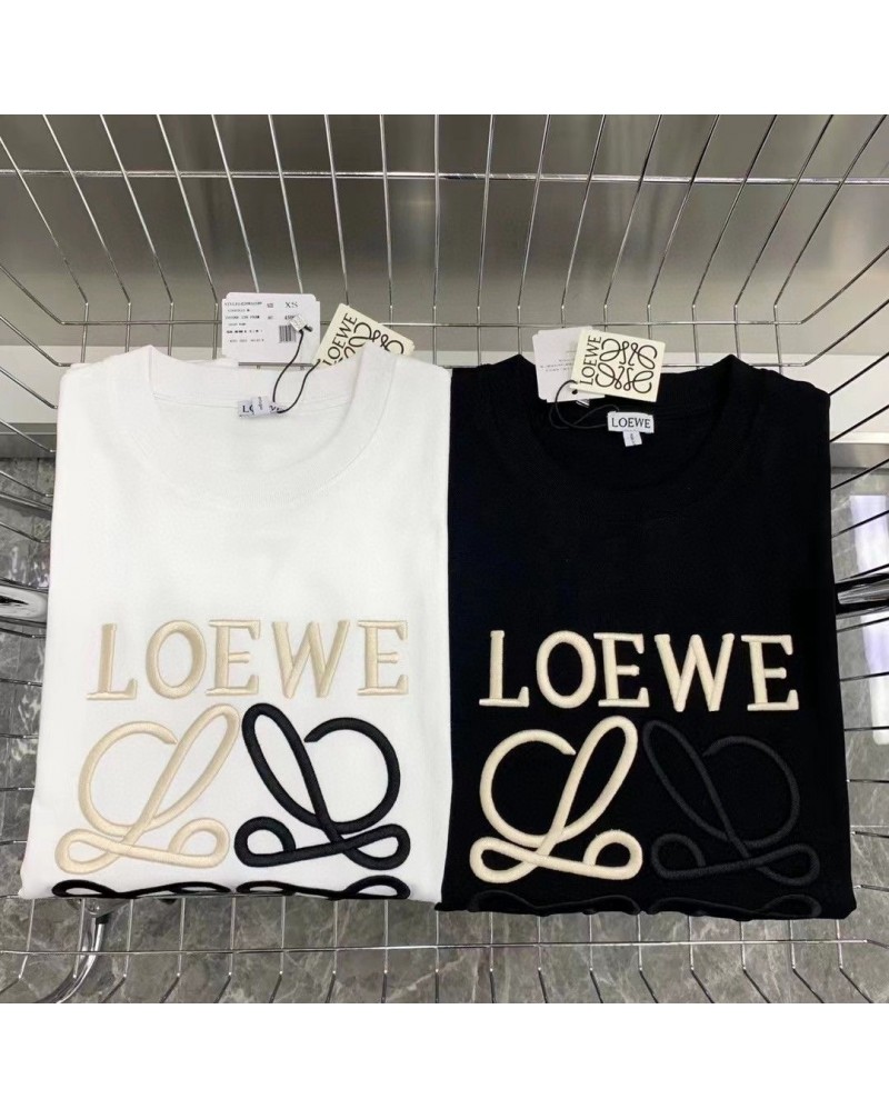 ロエベ ｔシャツ半袖お洒落刺繍ロゴ人気ティシャツ上着コットンカジュアルトップス