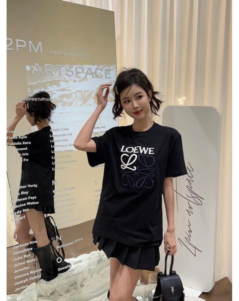 ロエベ ｔシャツ半袖お洒落刺繍ロゴ人気ティシャツ上着コットンカジュアルトップス