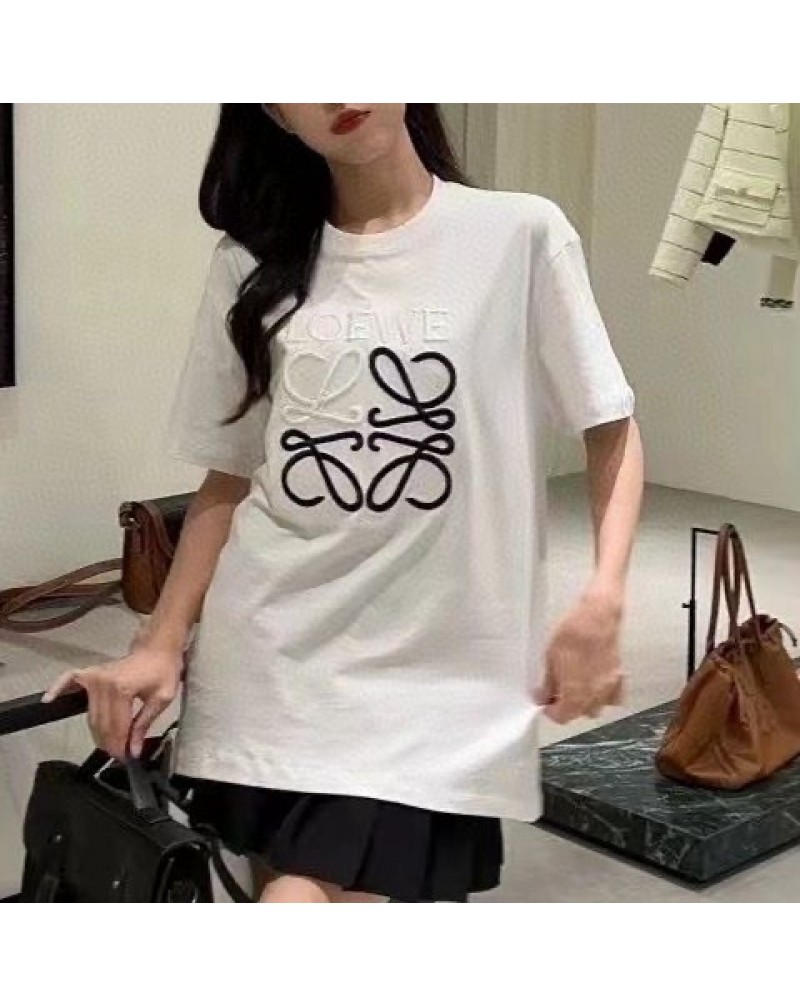 ロエベ ｔシャツ半袖お洒落刺繍ロゴ人気ティシャツ上着コットンカジュアルトップス