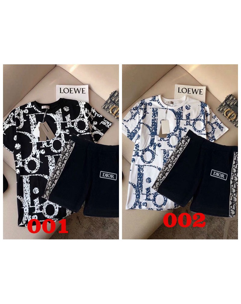 ディオール Tシャツハーフパンツ二点セット子供向け人気お洒落ティシャツ半パンツ上下セットキッズ用コットン肌柔らかいソフト