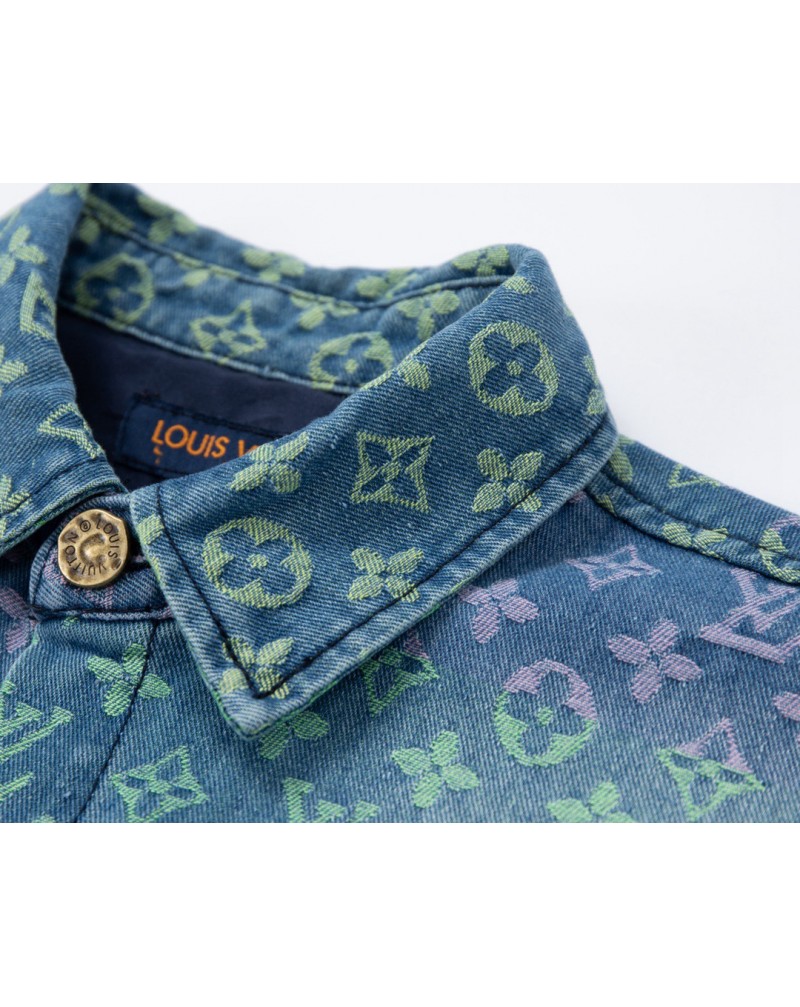 ヴィトン 半袖シャツヘビー インダストリー ユーズド ウォッシュド デニム ショート スリーブファッション高級人気新作