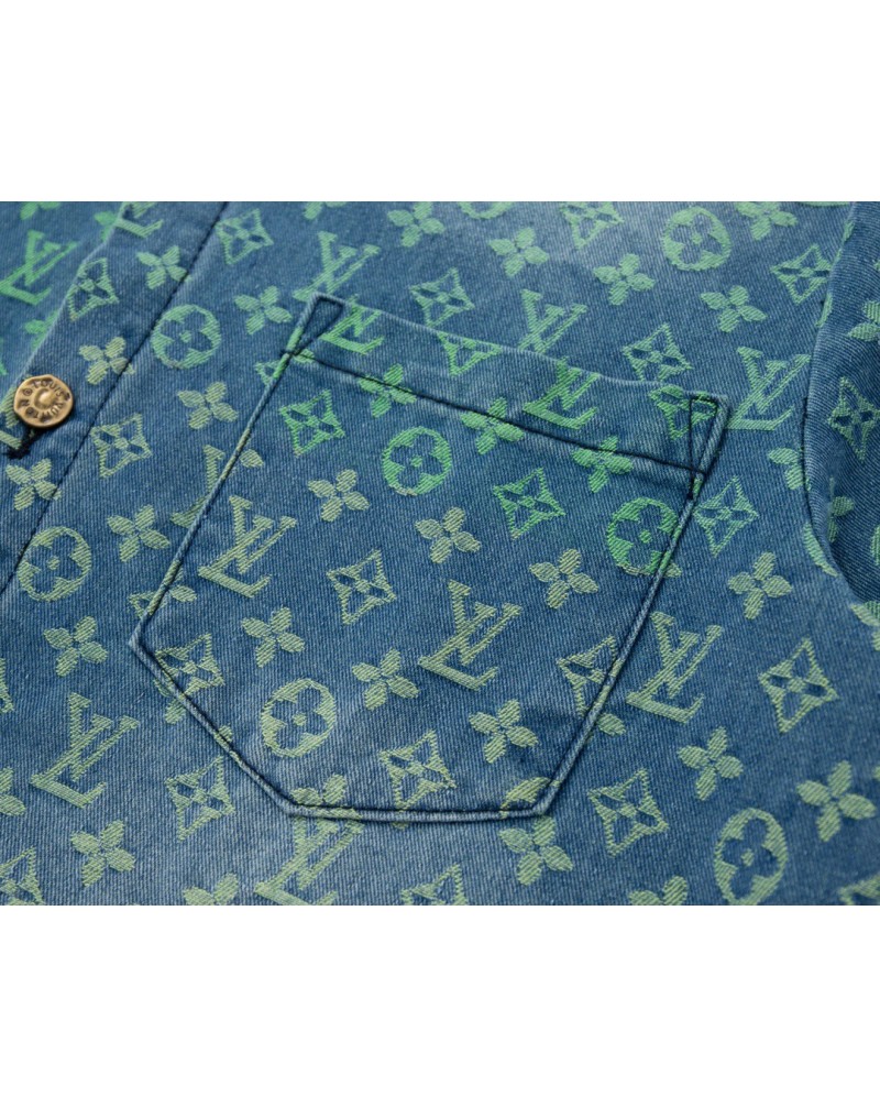 ヴィトン 半袖シャツヘビー インダストリー ユーズド ウォッシュド デニム ショート スリーブファッション高級人気新作