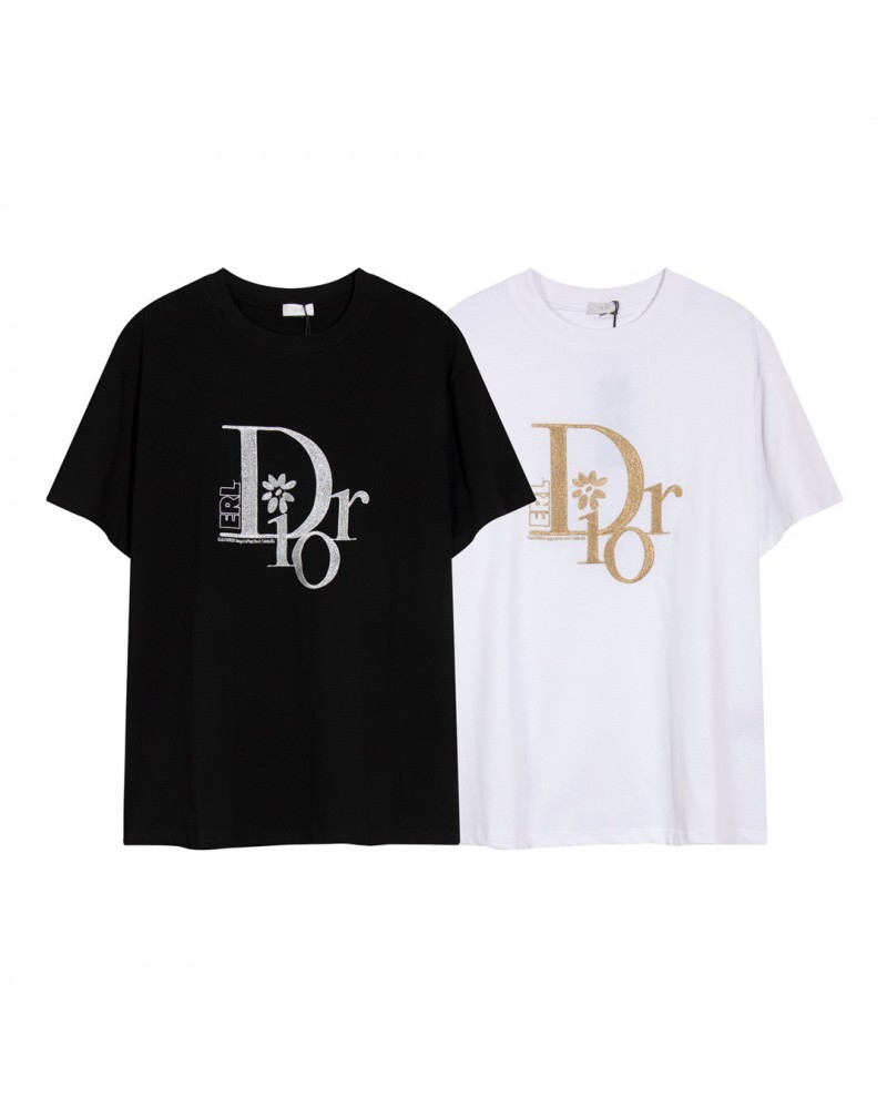 ディオール tシャツ半袖精緻刺繍ティシャツコットン製人気新作短袖トップスペアお揃い