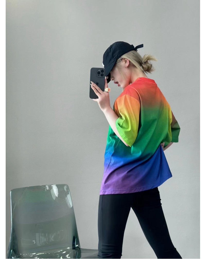 ロエベ ｔシャツ虹グラデーション個性人気23ss新作お洒落ティシャツトップスカジュルルーズ