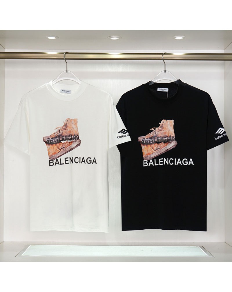 バレンシアガ ｔシャツ半袖個性潮流プリント付きティシャツ短袖コットン