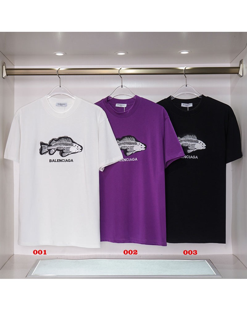 バレンシアガ ｔシャツ半袖ペアお揃いコットンティシャツ短袖精緻刺繍魚お洒落韓国風