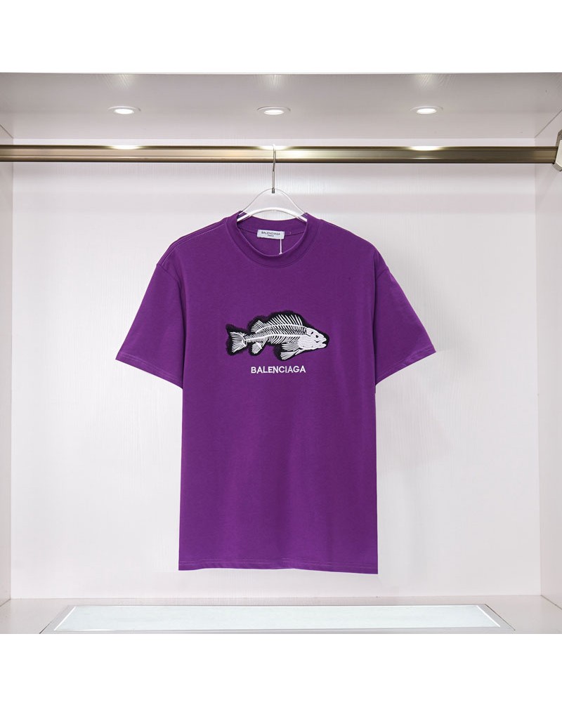 バレンシアガ ｔシャツ半袖ペアお揃いコットンティシャツ短袖精緻刺繍魚お洒落韓国風
