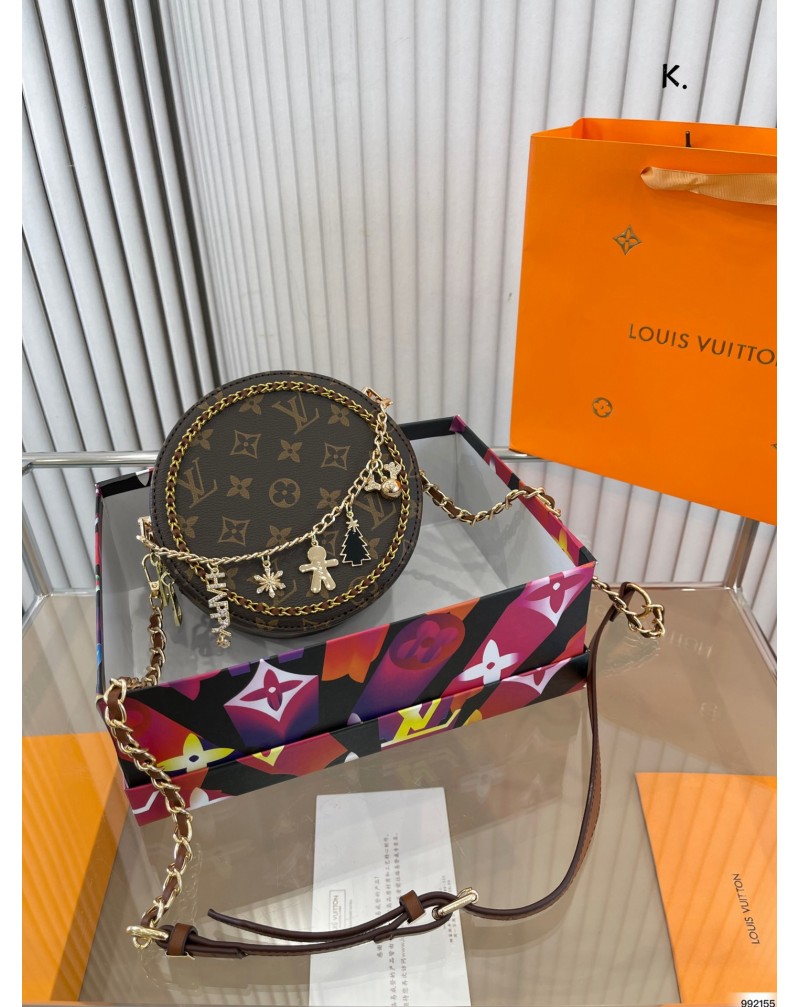 ルイ・ヴィトン ショルダーバッグ 人気ショルダーバックヴィトン ミニ円型斜め掛けバッグ新作飾りチェーン付き