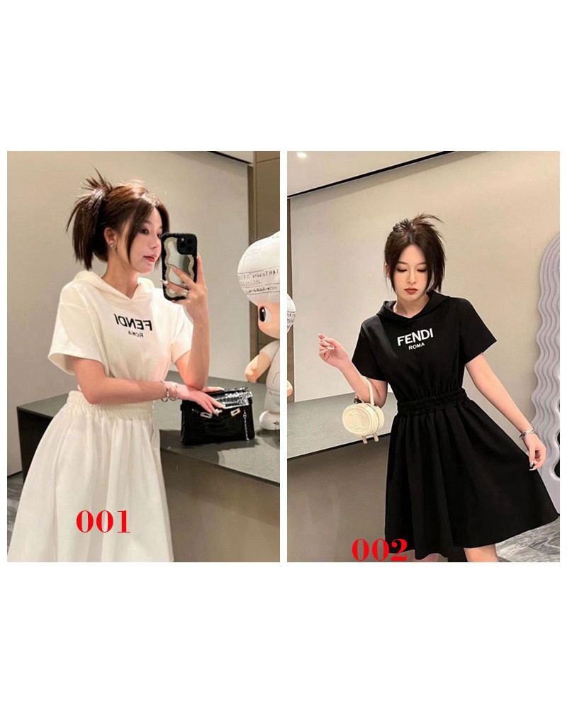 フェンデイ ワンピース短袖フード付きカジュアルワンピース背中の透かし彫りセクシーファッションドレス