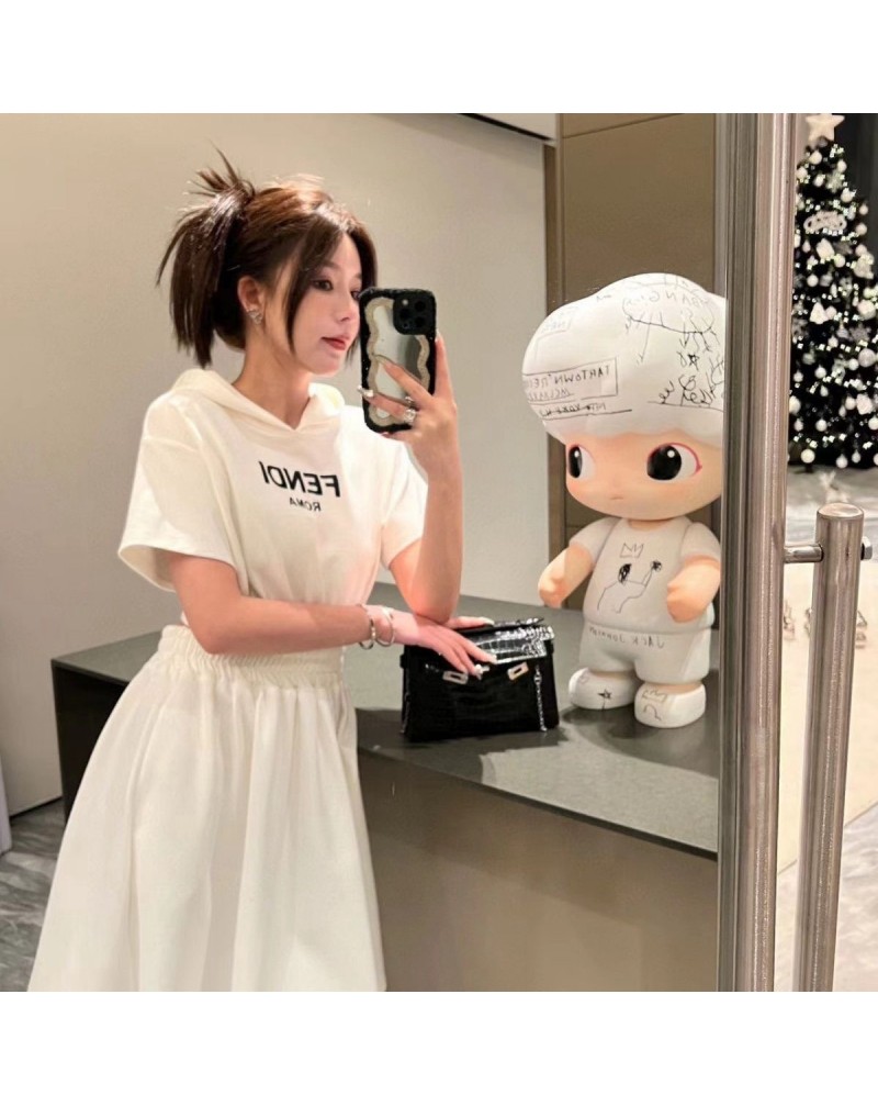 フェンデイ ワンピース短袖フード付きカジュアルワンピース背中の透かし彫りセクシーファッションドレス