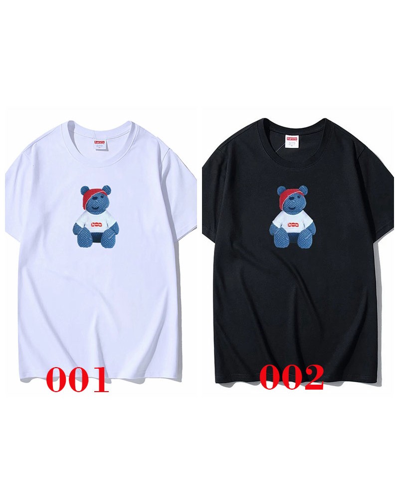 シュプリームヴィトンコラボ tシャツ半袖コットンソフト肌柔らかい可愛いクマちゃん付きカップルトップス