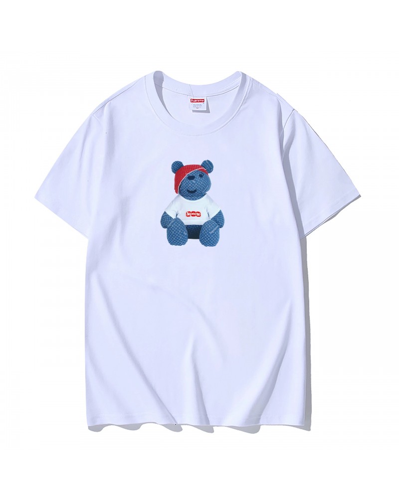 シュプリームヴィトンコラボ tシャツ半袖コットンソフト肌柔らかい可愛いクマちゃん付きカップルトップス