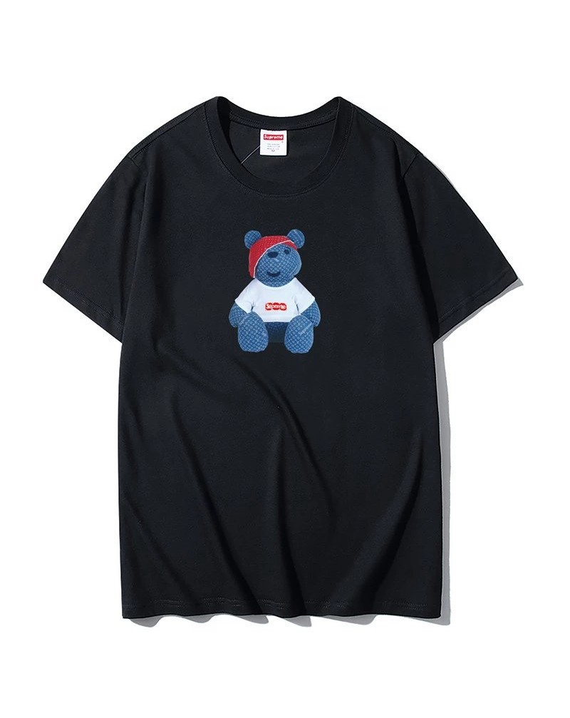 シュプリームヴィトンコラボ tシャツ半袖コットンソフト肌柔らかい可愛いクマちゃん付きカップルトップス