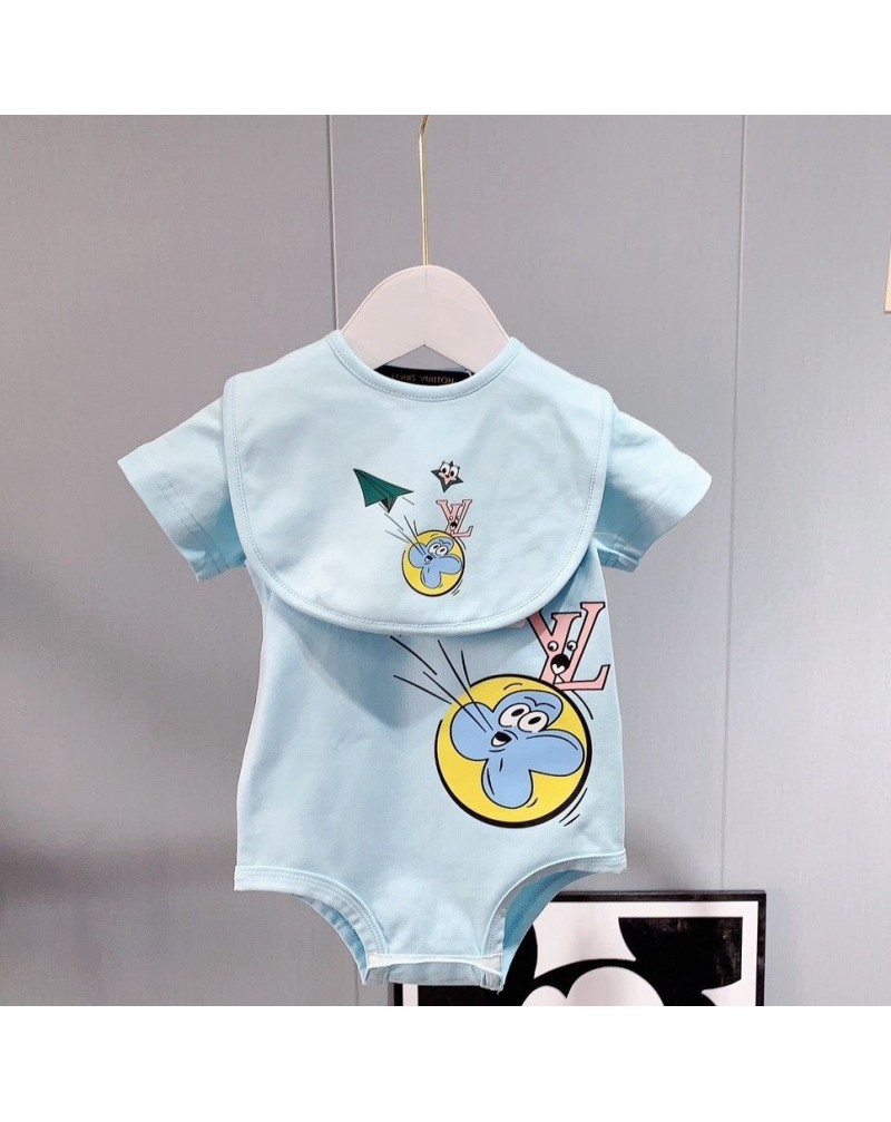 ヴィトン 赤ちゃん服可愛いプリントヴィトンBABY用の服セットキッズ ジャンプスーツよだれかけセット