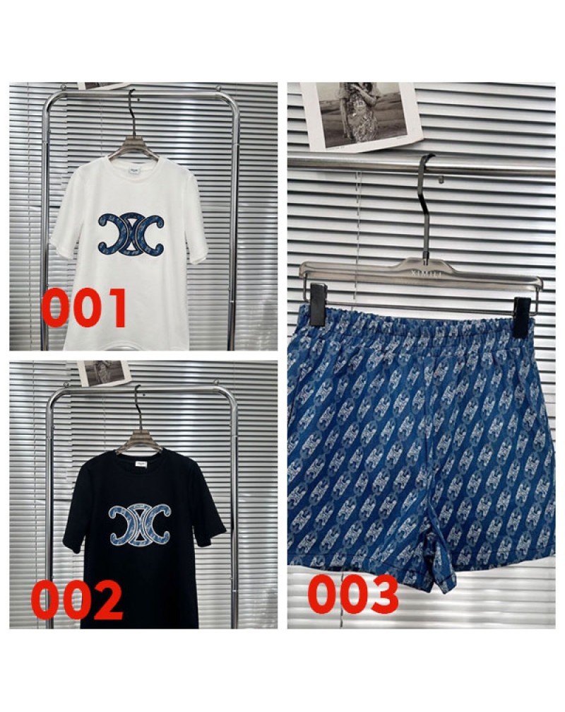 セリーヌ ｔシャツお洒落デニムハーフパンツ人気プリントカジュアルファッション夏服