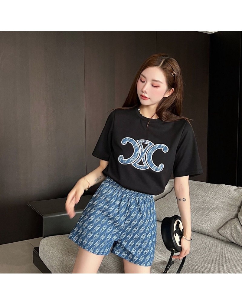 セリーヌ ｔシャツお洒落デニムハーフパンツ人気プリントカジュアルファッション夏服