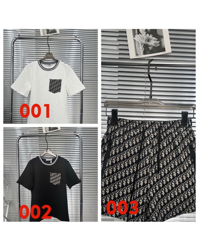 ディオール Tシャツ半袖お洒落浮き彫りプリントハーフパンツカジュアル人気ファッション上下セット