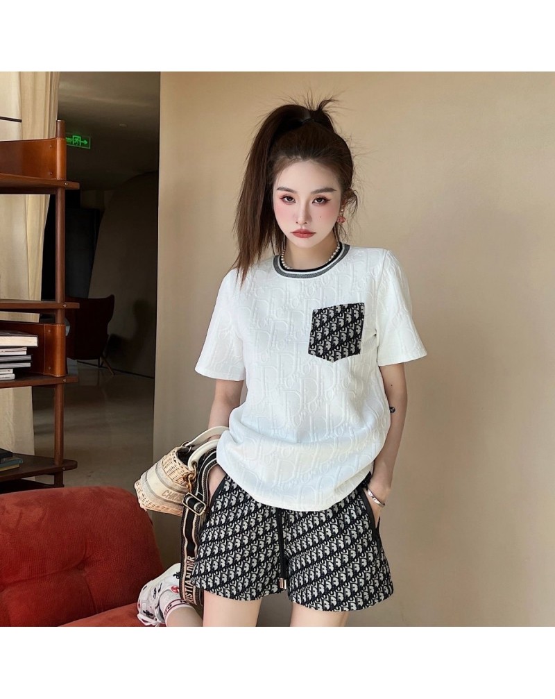 ディオール Tシャツ半袖お洒落浮き彫りプリントハーフパンツカジュアル人気ファッション上下セット