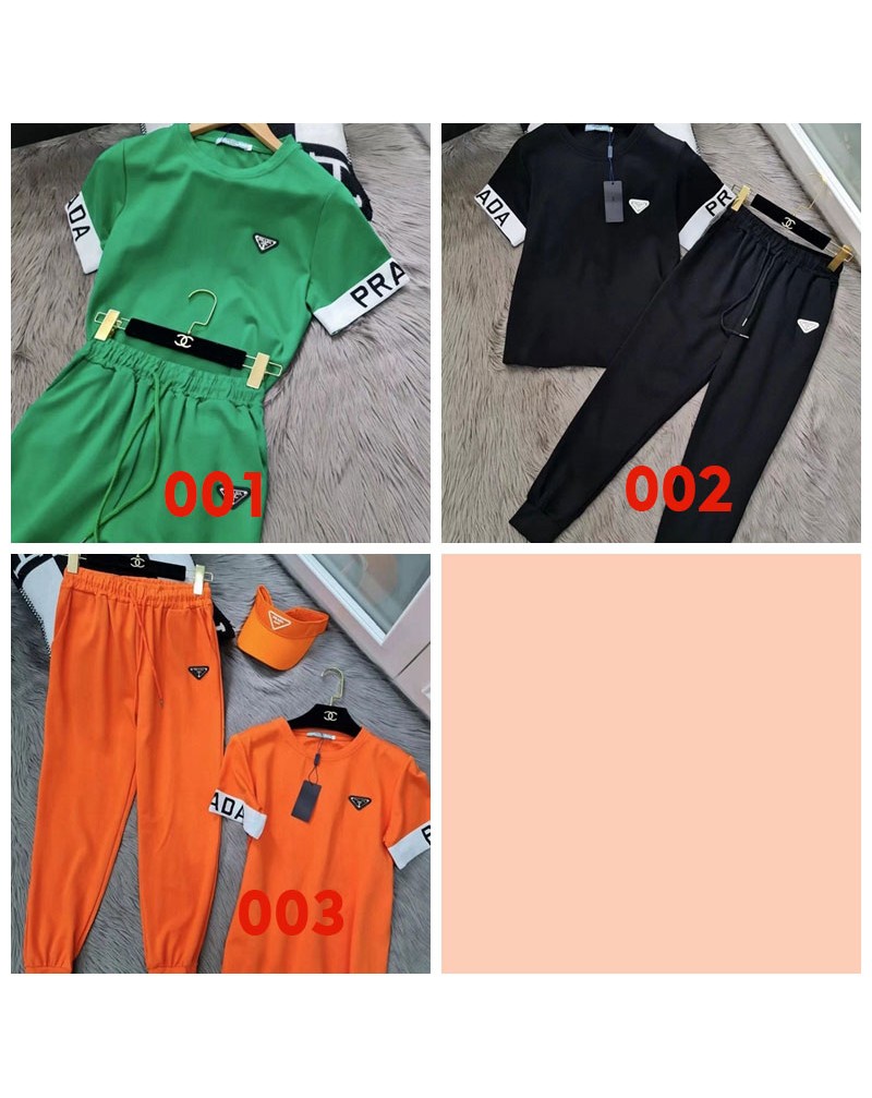 プラダ 短袖パンツ二点セットカジュアルファッションｔシャツパンツセットウエスト弾力性サイズ調整可能
