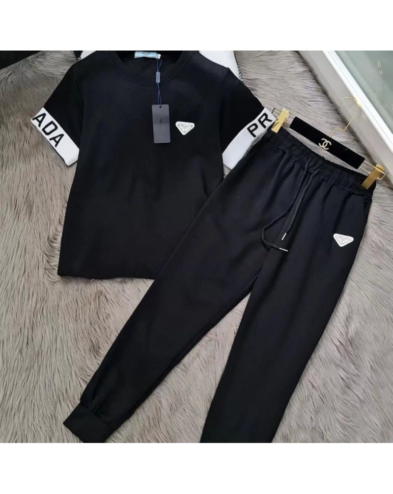 プラダ 短袖パンツ二点セットカジュアルファッションｔシャツパンツセットウエスト弾力性サイズ調整可能