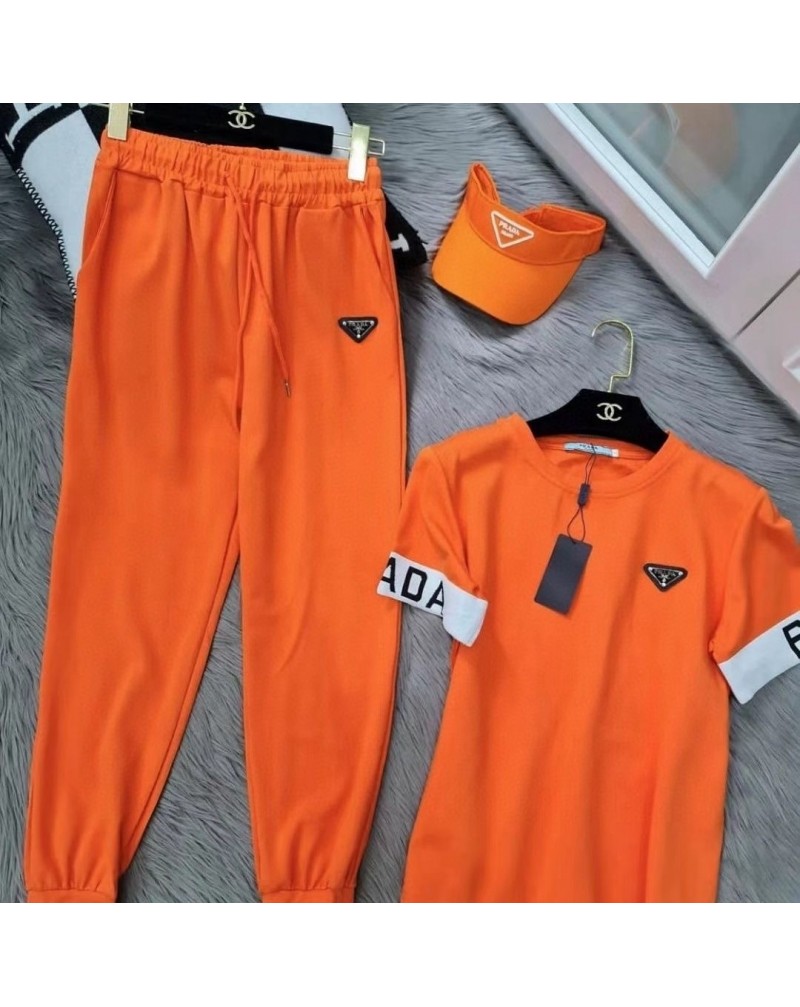 プラダ 短袖パンツ二点セットカジュアルファッションｔシャツパンツセットウエスト弾力性サイズ調整可能