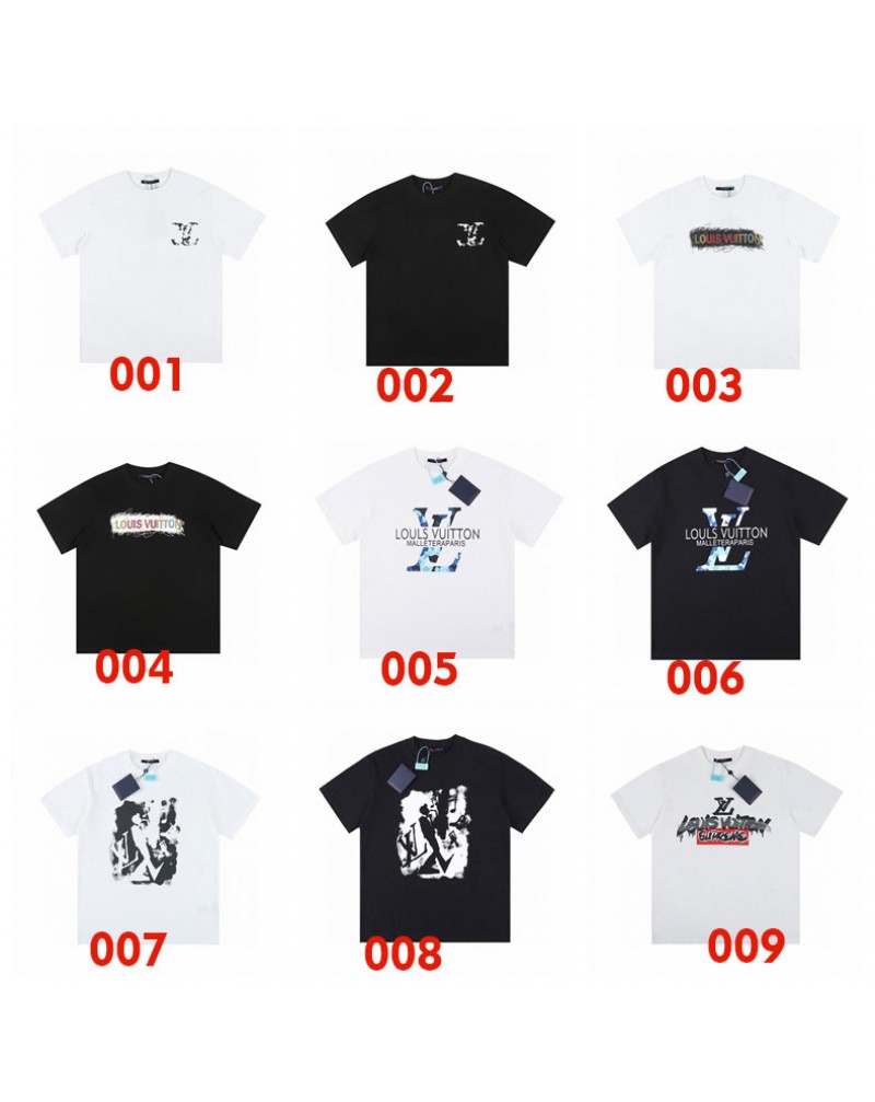 ヴィトンｔシャツ半袖お洒落新作半袖個性潮流プリント付きティシャツトップスペアルックコットン人気