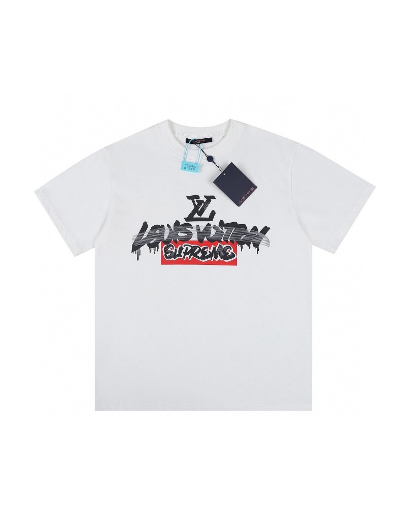 ヴィトンｔシャツ半袖お洒落新作半袖個性潮流プリント付きティシャツトップスペアルックコットン人気