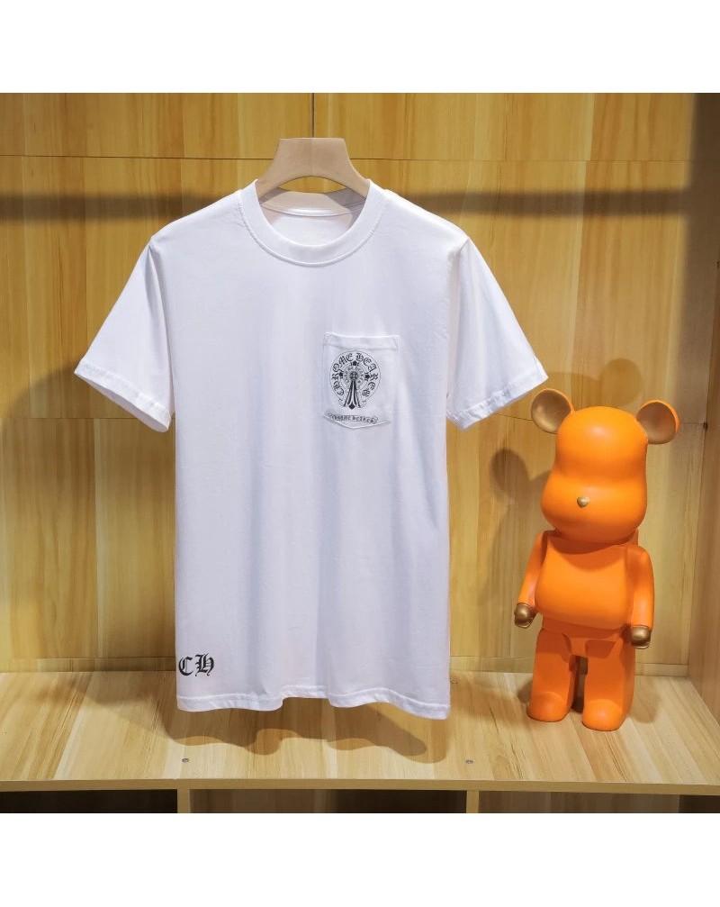 クロムハーツ ｔシャツペアお揃い人気個性ティシャツ半袖コットン通気性よい汗吸収性よい上着潮流プリント正面ポケット付き