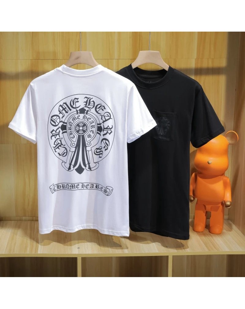 クロムハーツ ｔシャツペアお揃い人気個性ティシャツ半袖コットン通気性よい汗吸収性よい上着潮流プリント正面ポケット付き
