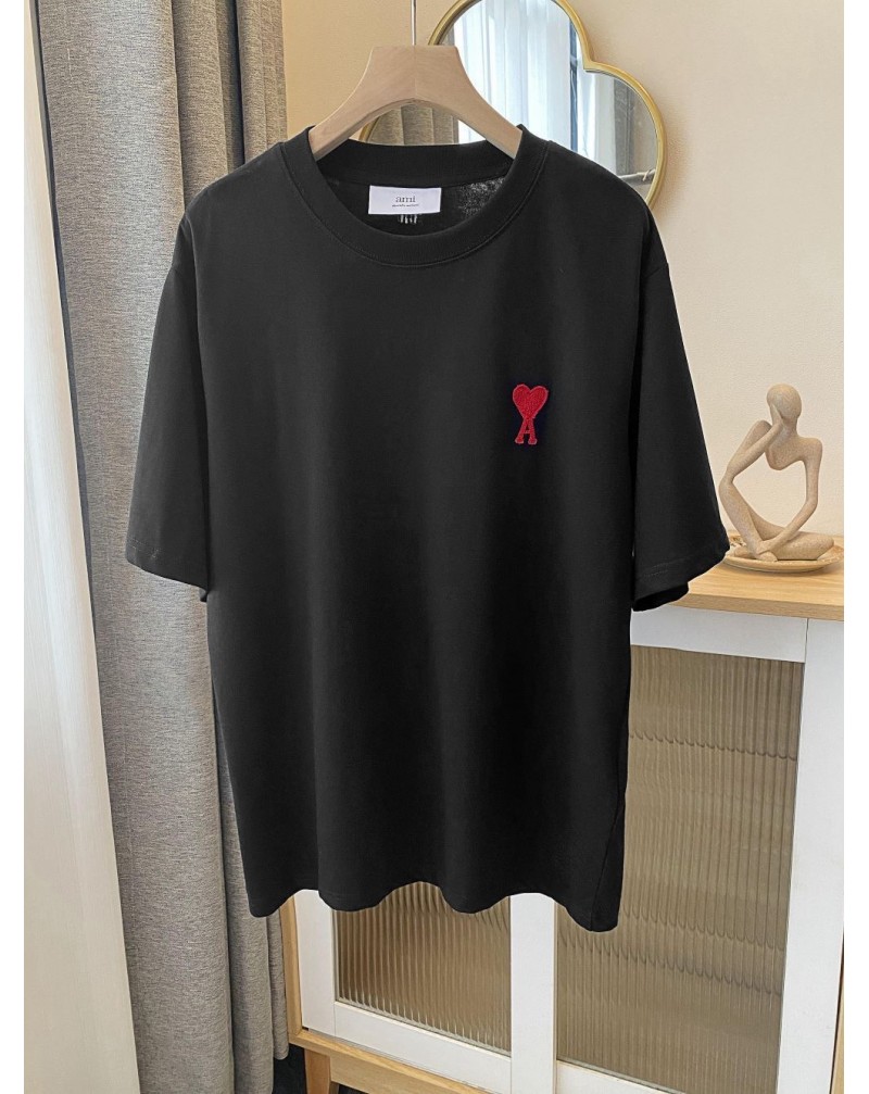AMI tシャツ半袖お洒落精緻刺繍ロゴ人気ブランドアミパリスティシャツコットン製ソフト通気性よい