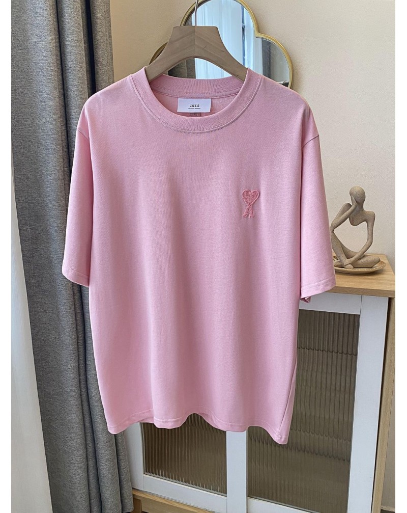 AMI tシャツ半袖お洒落精緻刺繍ロゴ人気ブランドアミパリスティシャツコットン製ソフト通気性よい