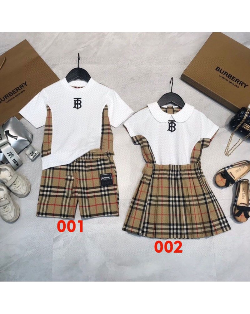 バーバリーキッズセット半袖半ズボン二点セットガールズＴシャツスカート上下２点セット可愛いお洒落