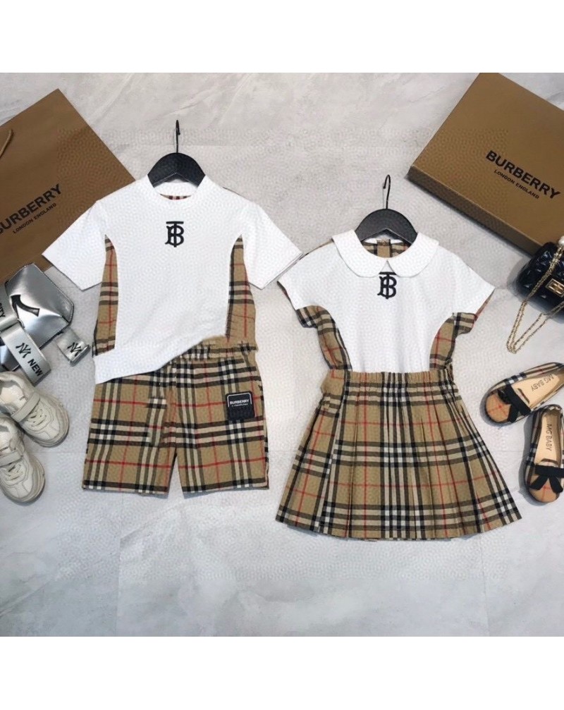 バーバリーキッズセット半袖半ズボン二点セットガールズＴシャツスカート上下２点セット可愛いお洒落
