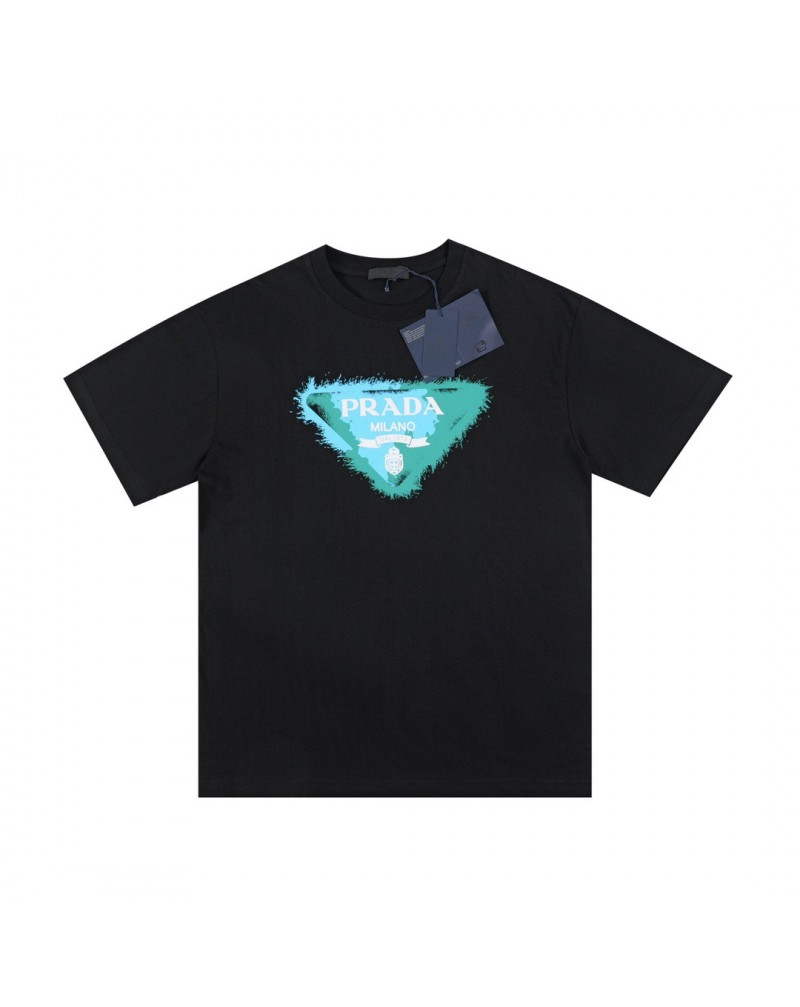 プラダ tシャツ半袖お洒落カジュアル人気個性ブランドティシャツコットン製ペアお揃い
