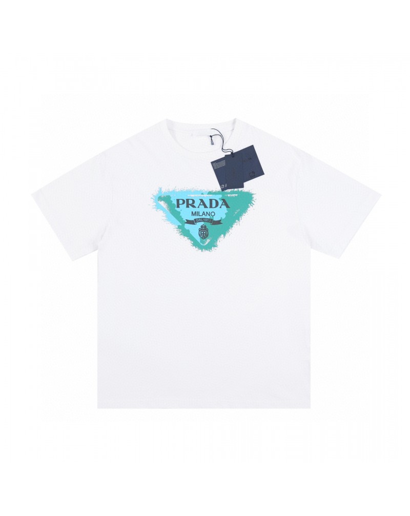 プラダ tシャツ半袖お洒落カジュアル人気個性ブランドティシャツコットン製ペアお揃い