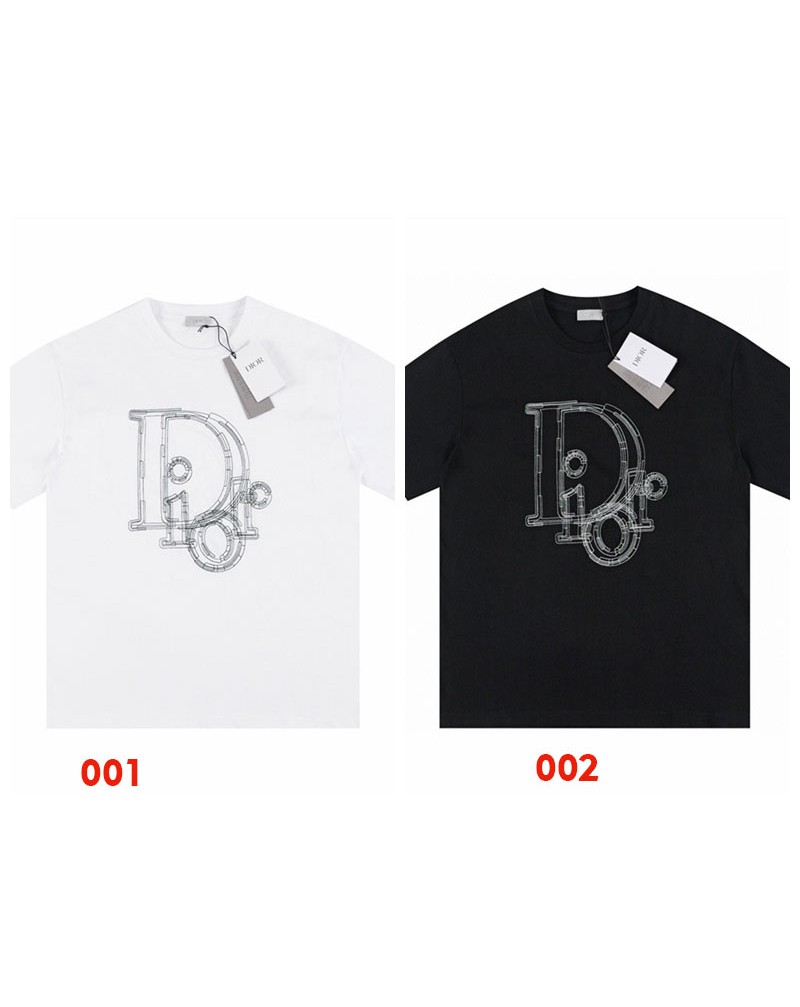 ディオール tシャツ半袖お洒落精緻刺繍ティシャツコットン製人気トップスペアルック