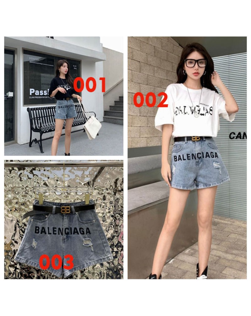バレンシアガtシャツ半袖お洒落個性潮流ティシャツハーフパンツデニムファッショントップス半ズボン