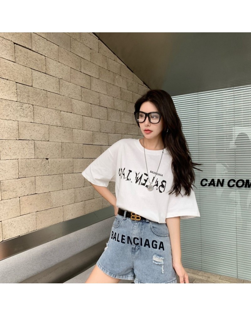 バレンシアガtシャツ半袖お洒落個性潮流ティシャツハーフパンツデニムファッショントップス半ズボン