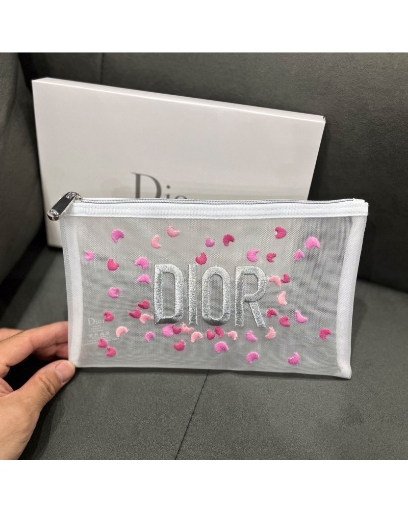 ディオール ポーチ お洒落ポーチメッシュ化粧品収納バック精緻刺繍可愛いポーチ