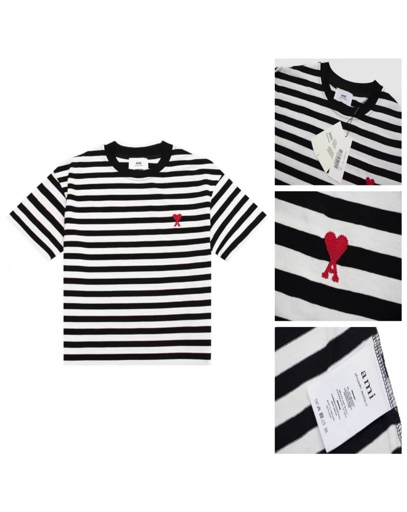 アミパリス Ｔシャツ半袖ストライプファッションお洒落ティシャツ短袖メンズレディース向け人気上着