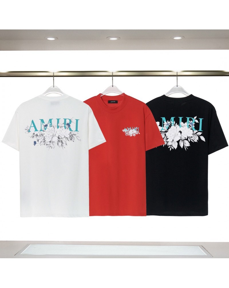 アミリ Tシャツ半袖お洒落花プリント付き個性潮流ティシャツ短袖男女向け