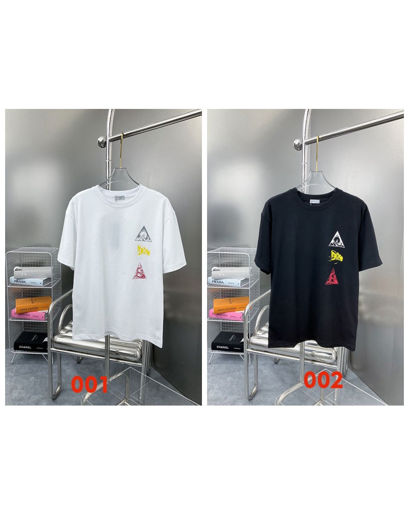 ディオール 半袖お洒落個性プリント付きＴシャツトップスカジュアル人気ペアお揃い