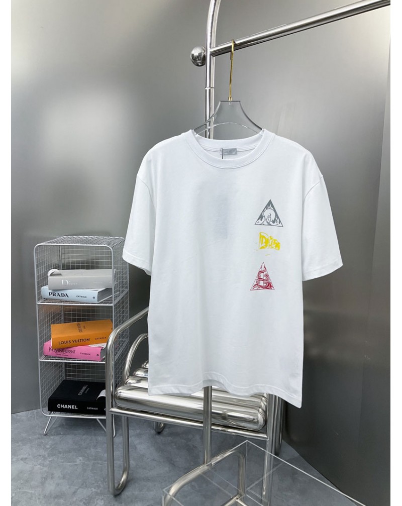 ディオール 半袖お洒落個性プリント付きＴシャツトップスカジュアル人気ペアお揃い