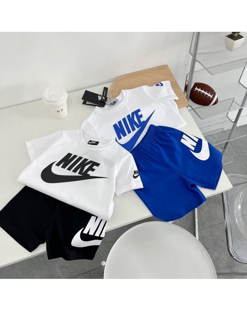 ナイキtシャツ半ズボンセット子供用スポーツ風キッズ向けティシャツハーフパンツ二点セットカジュアルお洒落（黒だけある）
