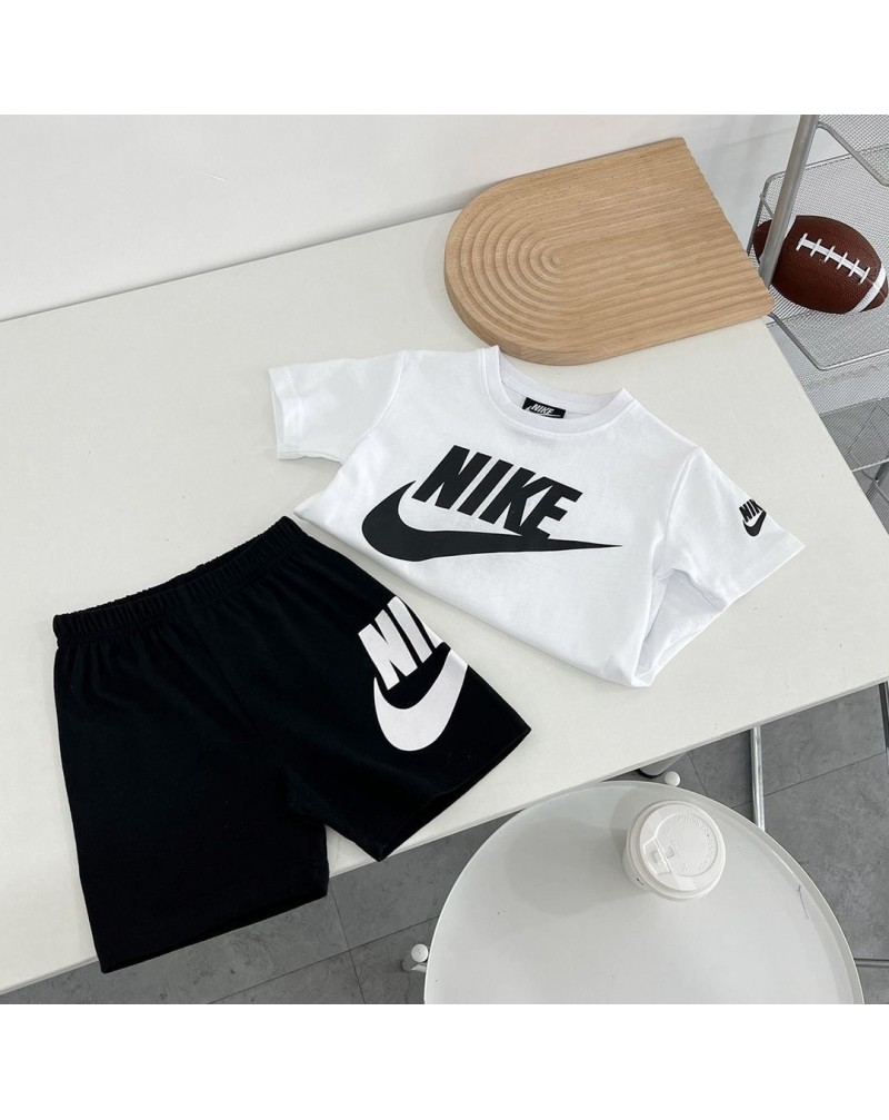 ナイキtシャツ半ズボンセット子供用スポーツ風キッズ向けティシャツハーフパンツ二点セットカジュアルお洒落（黒だけある）