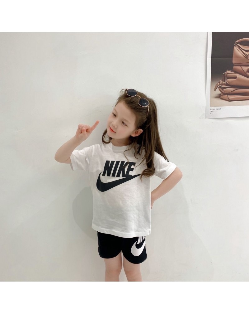 ナイキtシャツ半ズボンセット子供用スポーツ風キッズ向けティシャツハーフパンツ二点セットカジュアルお洒落（黒だけある）