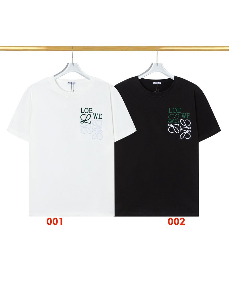 ロエベ Tシャツ半袖精緻刺繍混色ファッションティシャツトップス黒白ペアルック