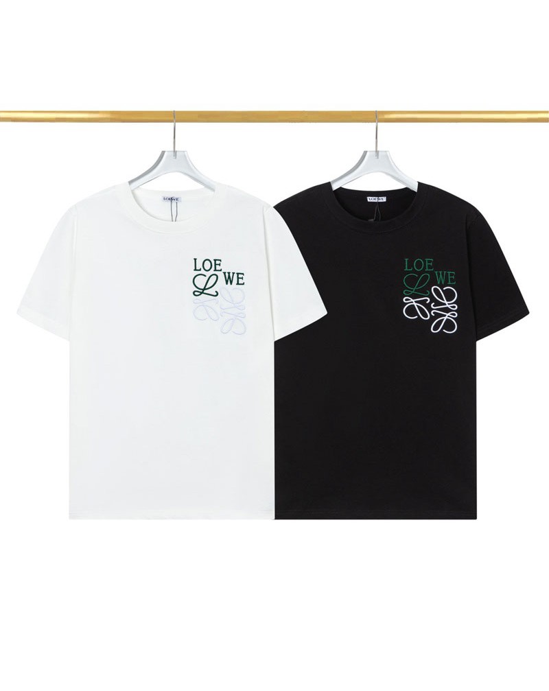 ロエベ Tシャツ半袖精緻刺繍混色ファッションティシャツトップス黒白ペアルック