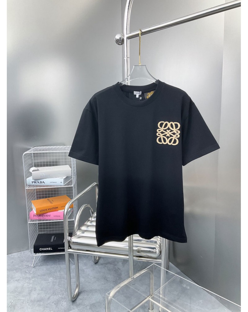 ロエベ Tシャツ半袖ファッション人気刺繡ロゴ高級コットントップス男女向け