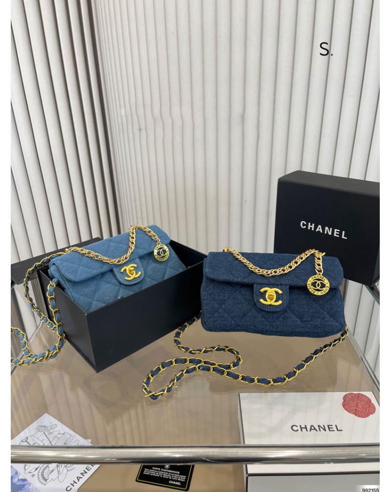シャネル ショルダーバックデニムお洒落小香風ファッション人気チェーン肩紐付き高級カバン